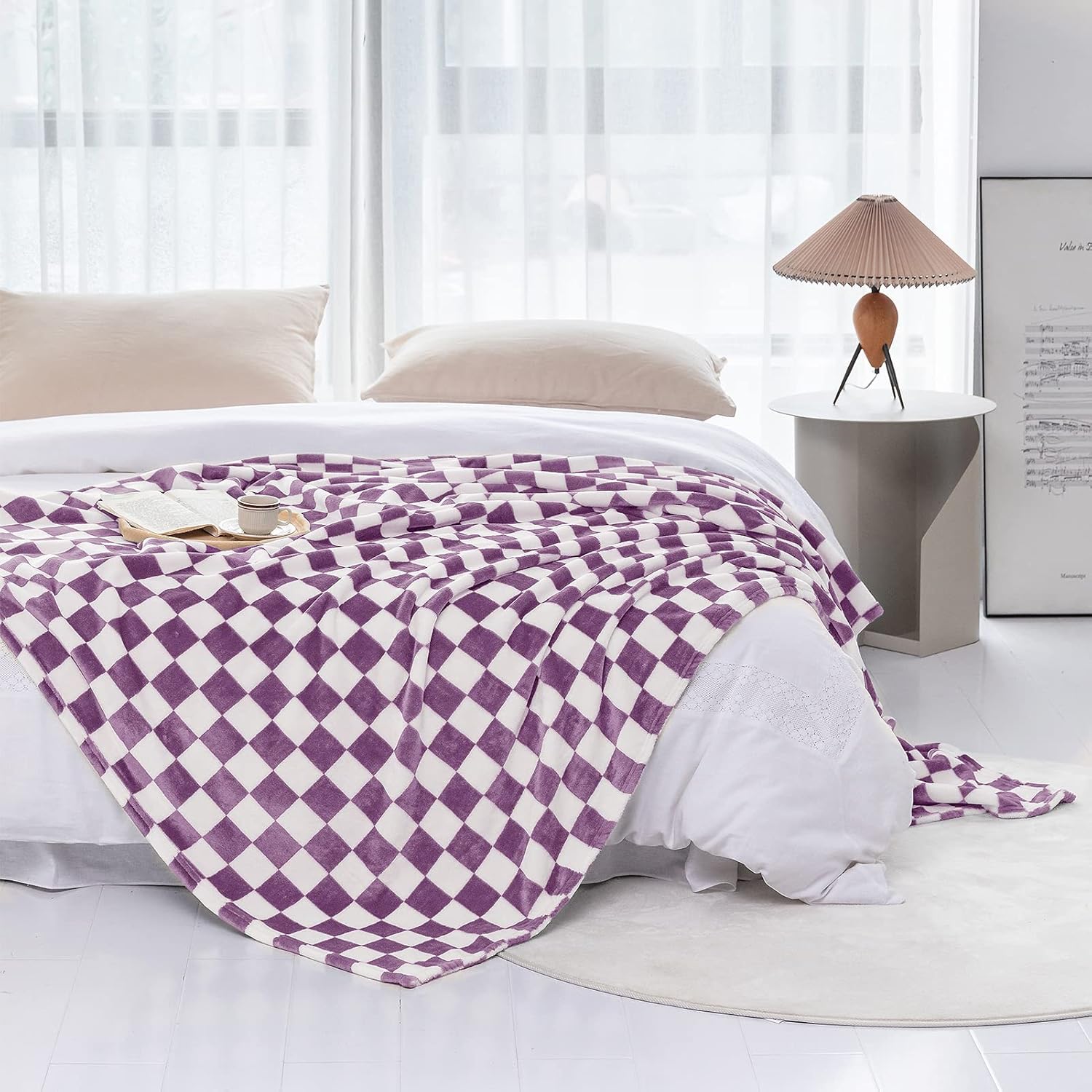 LOMAO Throw Blankets Flannel Blanket with Checkerboard Grid Pattern Soft Throw Blanket for Couch