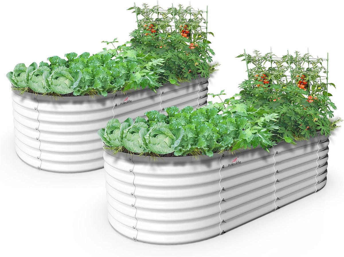 A ANLEOLIFE 6X3X2 ft Galvanized Raised Garden Beds Outdoor-2 Pack, Oval Large Metal Deep Root