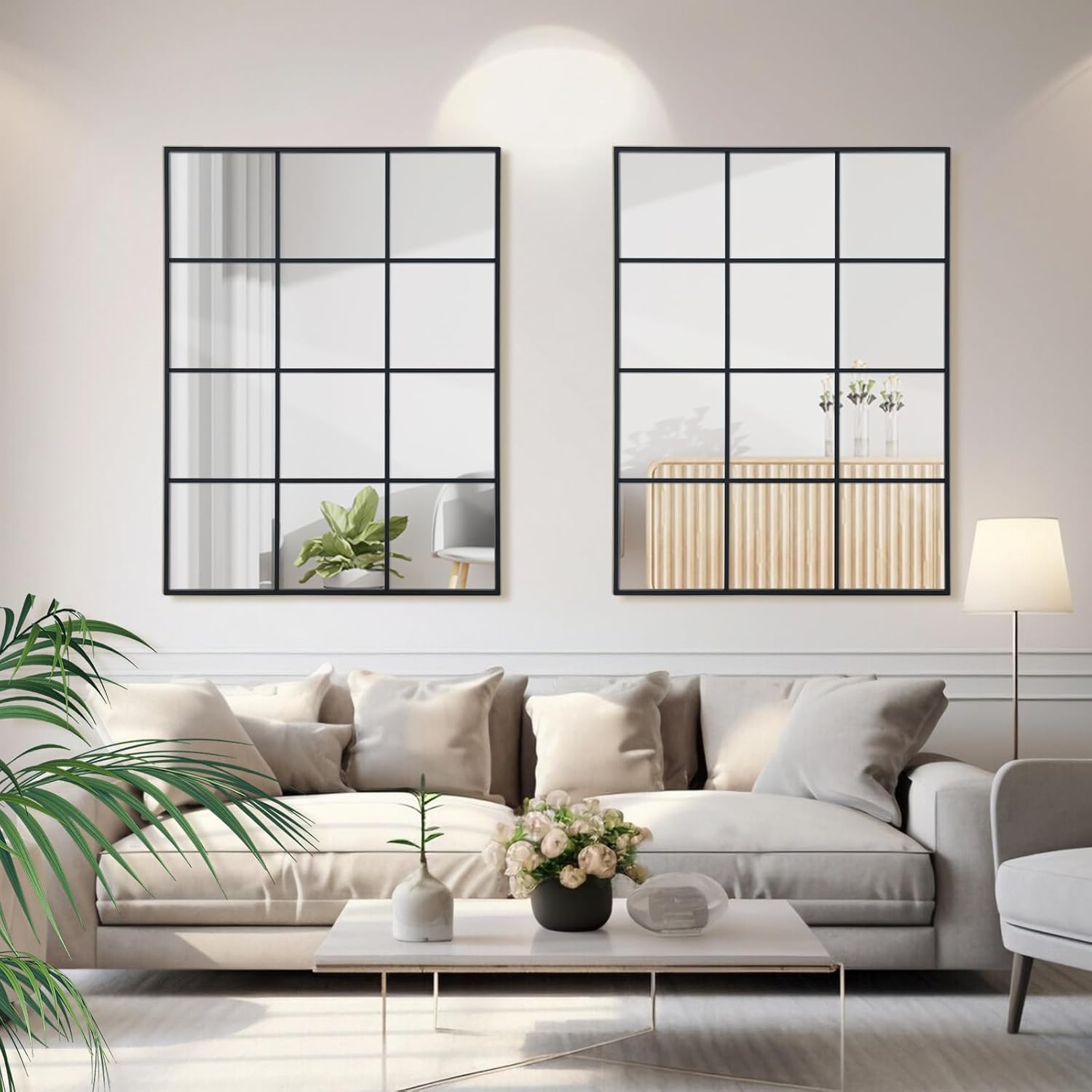 Windowpane Wall Mirror 30"x48" Black Wall Mounted Art Pane Mirror Farmhouse Decorative Mirror