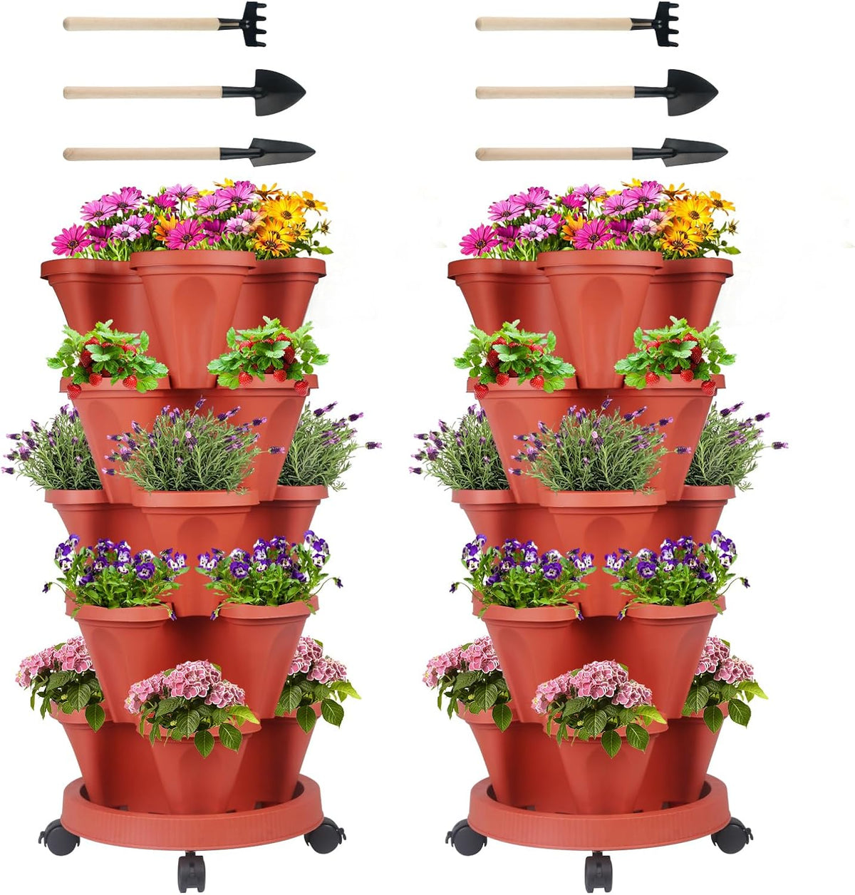 DUNCHATY Stackable Planters 5 Tier Vertical Garden Planting Tower Planters Strawberry, Herb