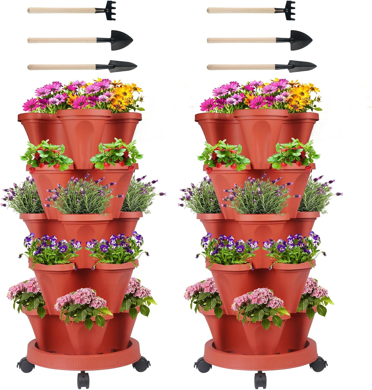 DUNCHATY Stackable Planters 5 Tier Vertical Garden Planting Tower Planters Strawberry, Herb