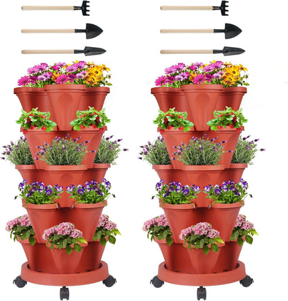 DUNCHATY Stackable Planters 5 Tier Vertical Garden Planting Tower Planters Strawberry, Herb
