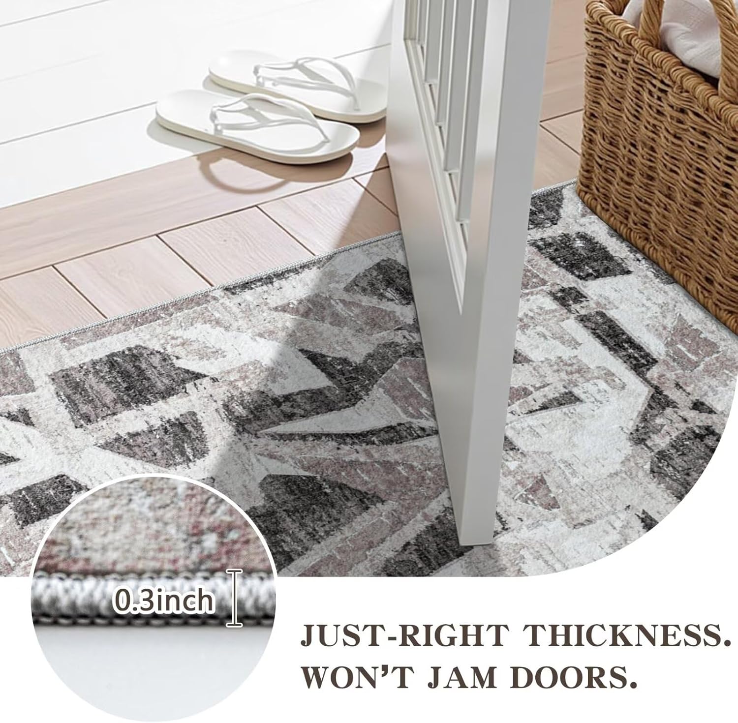 Modern Abstract Door Mat Indoor Entrance 2X3 Front Porch Area Rug Washable, Non-Slip Small Grey