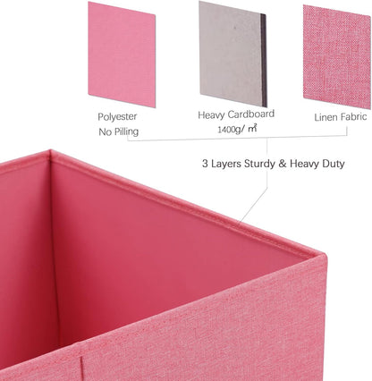 HOONEX Linen Foldable Storage Bins with Lids, 2 Pack, Storage Boxes with Carrying Handles and