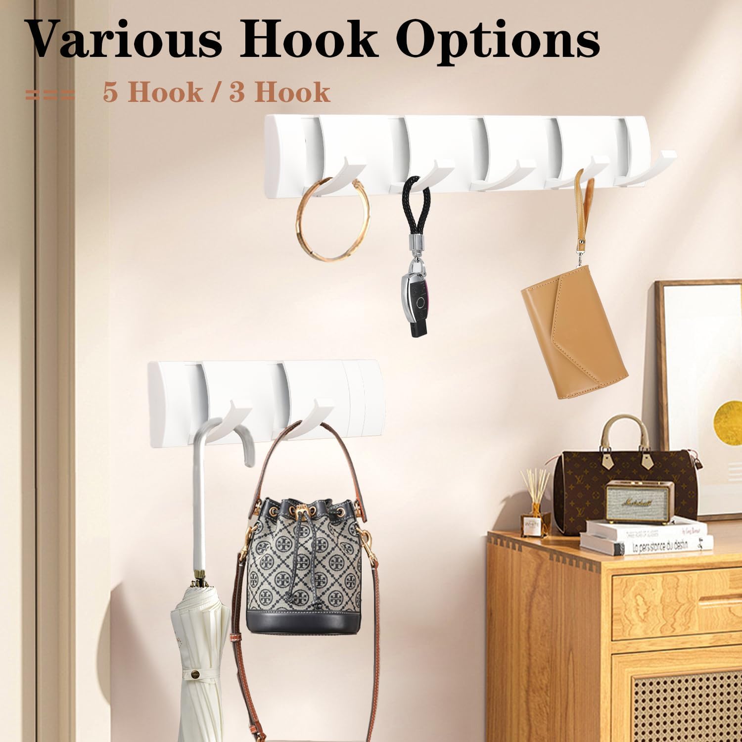 Folding Coat Hooks, Wall Mounted Coat Rack with 5 Retractable Hooks, Heavy Duty Towel Rack for