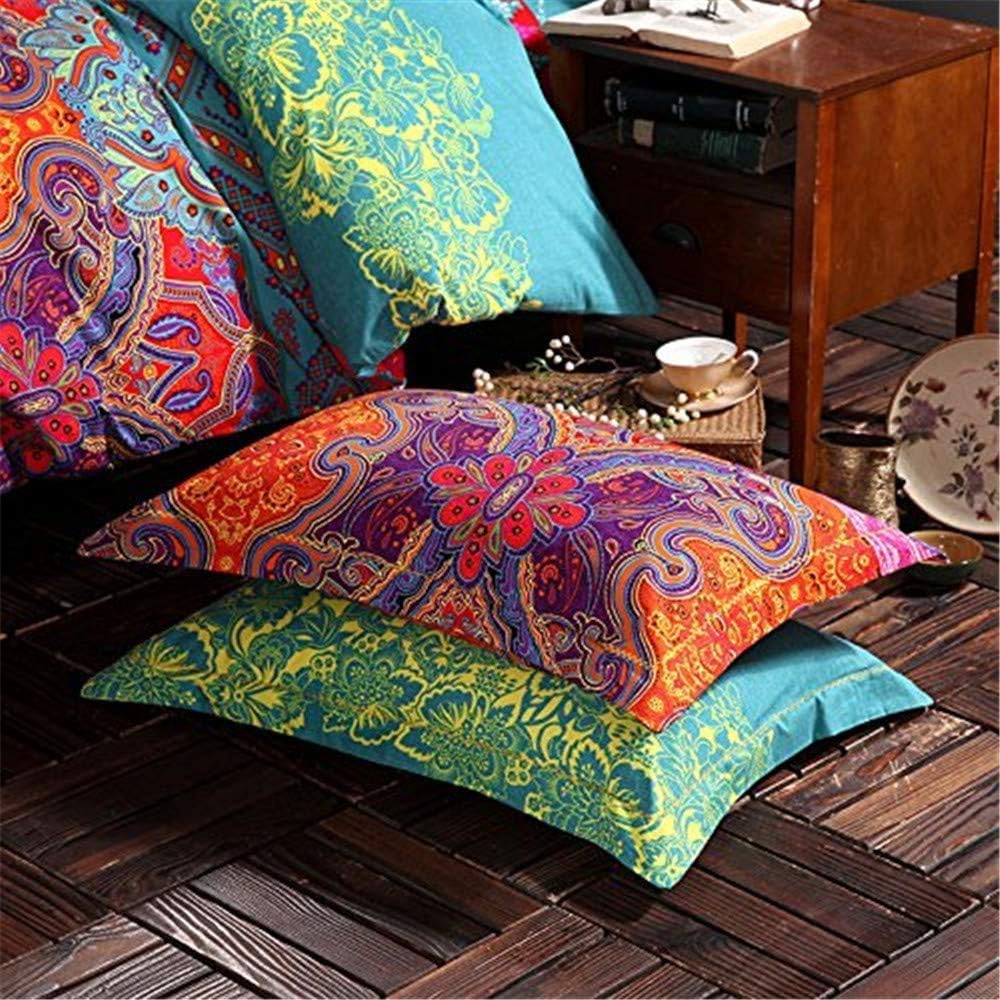 ABREEZE 3Pcs Bohemia Retro Bedding Ethnic Vintage Floral Duvet Cover Boho Bedding 100% Brushed
