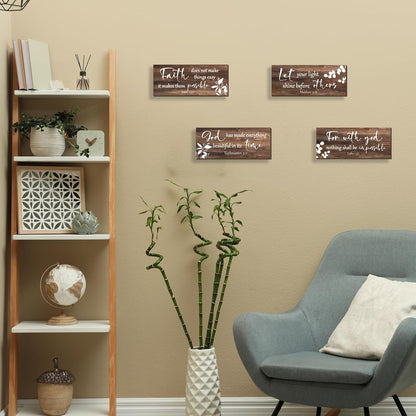 FENCORDAR 4 Pieces Brown Wall Decor Bible Verses Bathroom Decor Wooden Farmhouse Office Christian