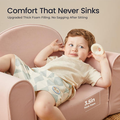Tiny Land 2-in-1 Foldable Kids Couch with Pockets – Soft Thick Toddler Sofa, Lounger Couch