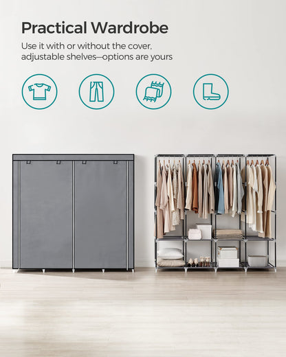 SONGMICS Portable Closet with Cover, 4 Hanging Rods and Shelves
