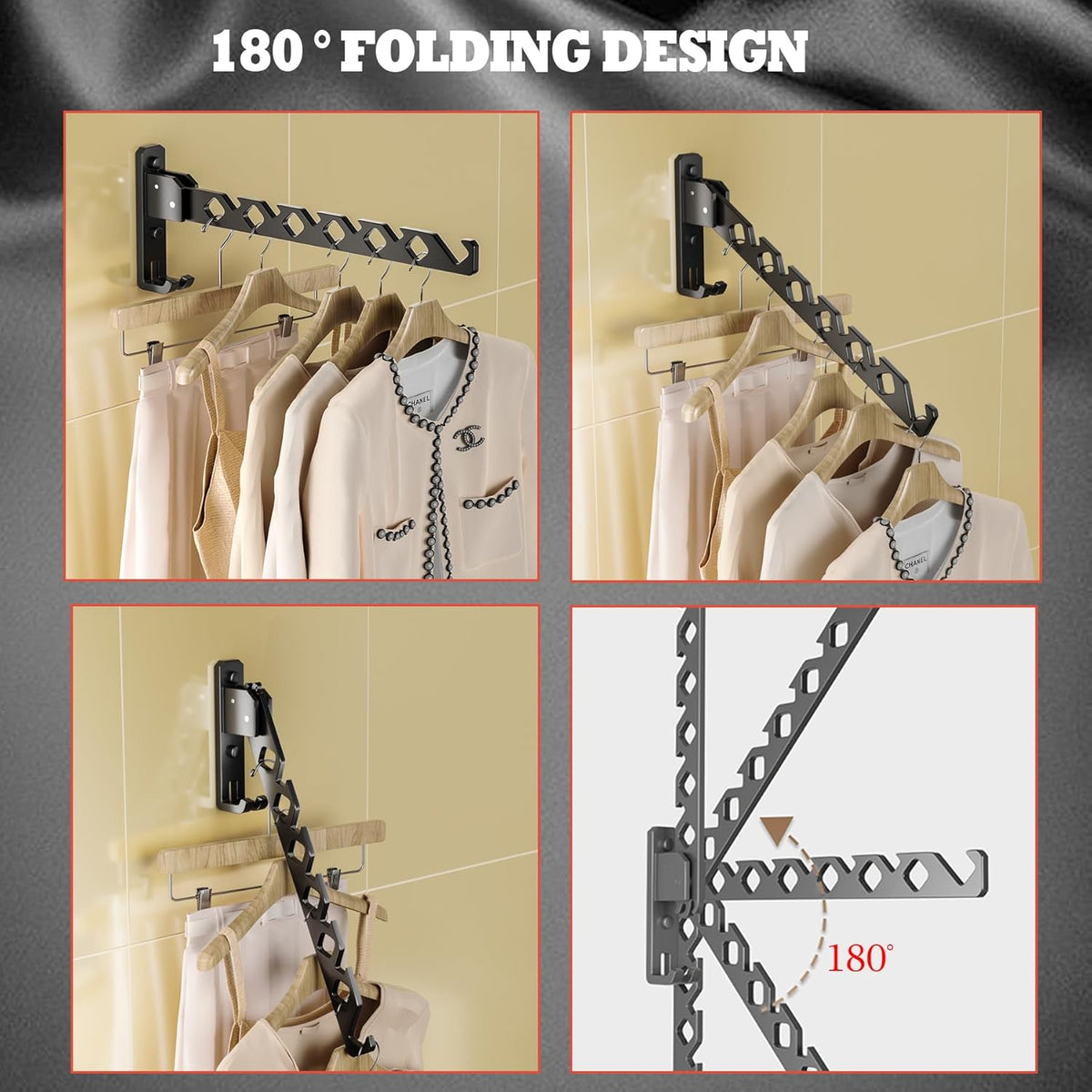 Wall Mount Coat Hanger Holder Black Clothes Drying Organizer Rack Garment Hooks Aluminium