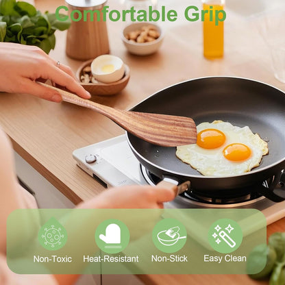 2 Pack Wooden Spatula, Acacia Wood Long Handle Flat Frying Turner, Handmade wooden spoons for