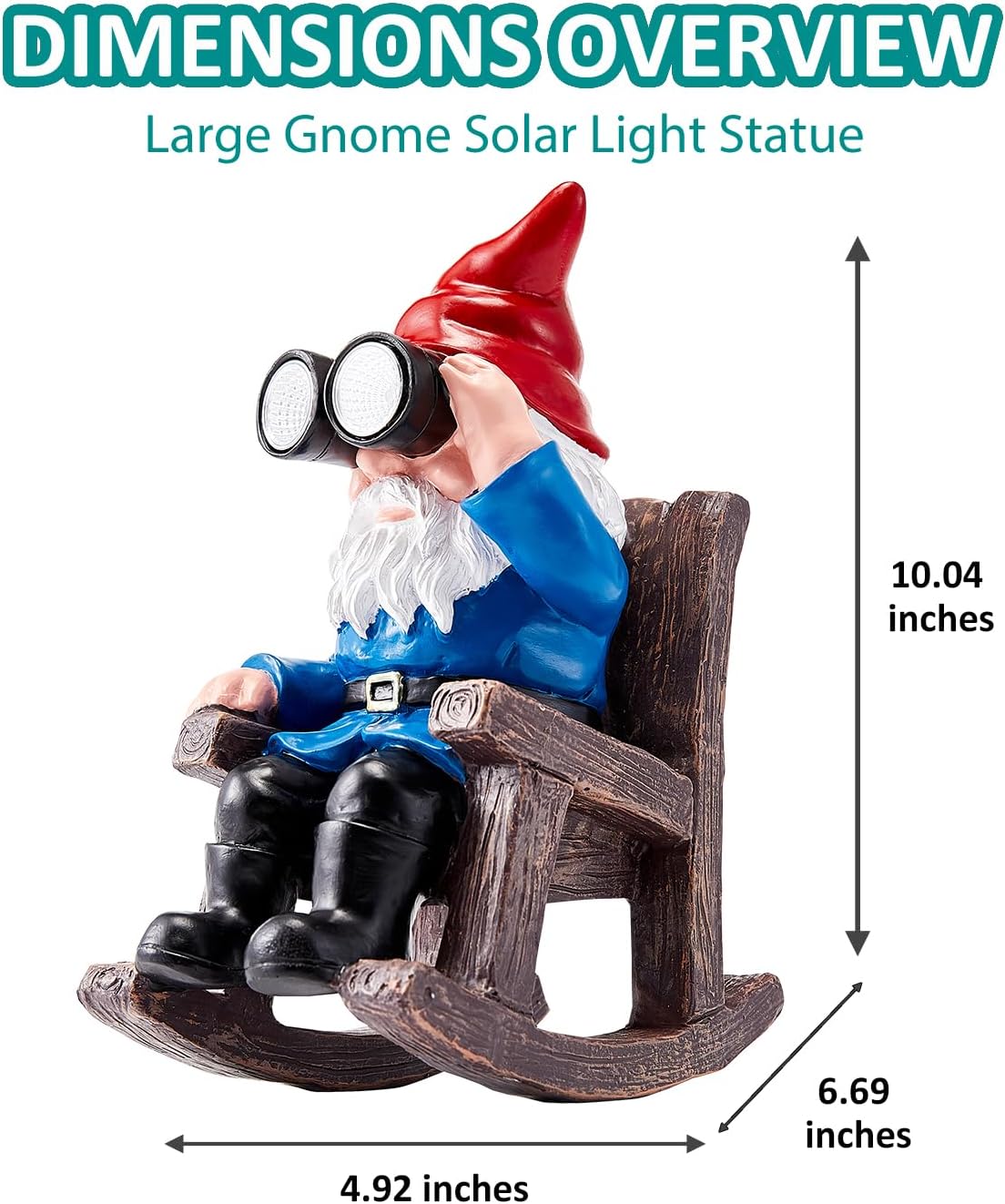 Solar Garden Gnome Statues Resin Gnome Figurines Sitting on Rocking Chair Outdoor Telescope Gnome