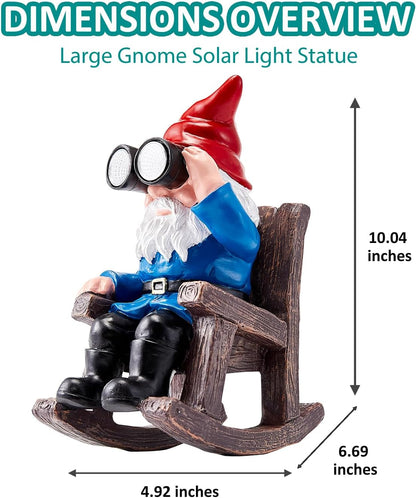 Solar Garden Gnome Statues Resin Gnome Figurines Sitting on Rocking Chair Outdoor Telescope Gnome