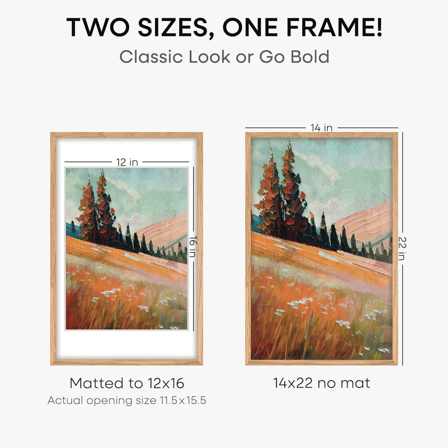 Homeforia 14x22 Picture Frame Wood, High End Natural Oak 14x22 Light Wooden Poster Frame with Mat