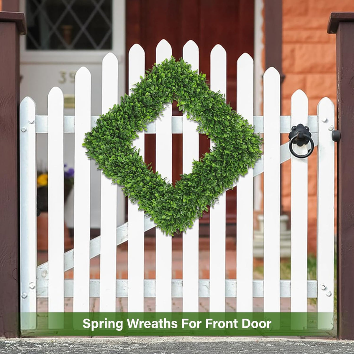 Artgar 22Inch Boxwood Wreath, Spring Wreaths for Front Door, Realistic Green Square Boxwood Wreath