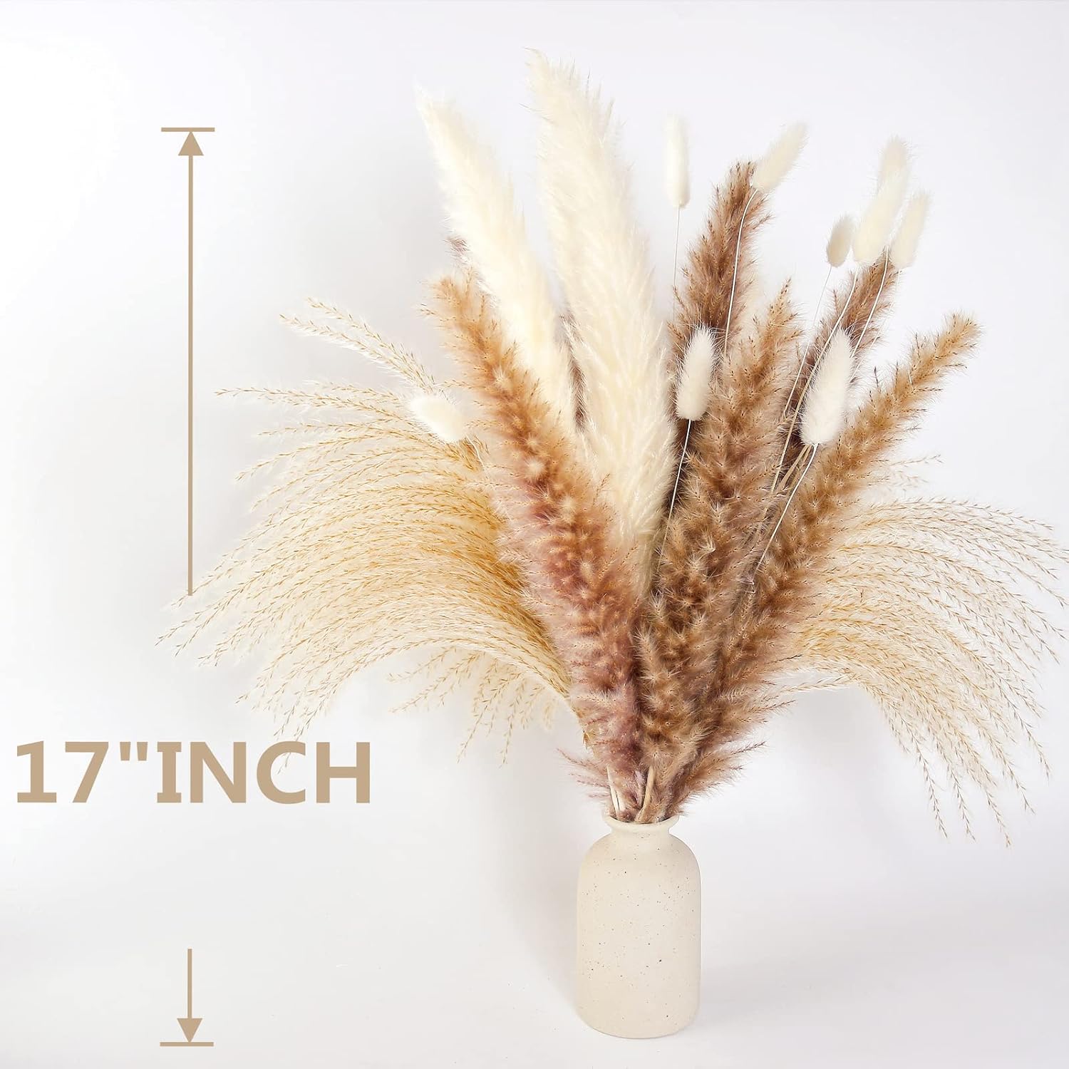 Natural Dried Pampas Grass Decor, 100 PCS Pampas Grass Contains White Bunny Tails Dried Flowers