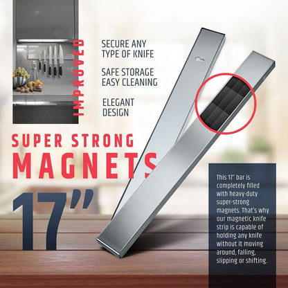 HMmagnets Premium 17 Inch Stainless Steel Magnetic Knife Holder For Wall - Professional Magnetic