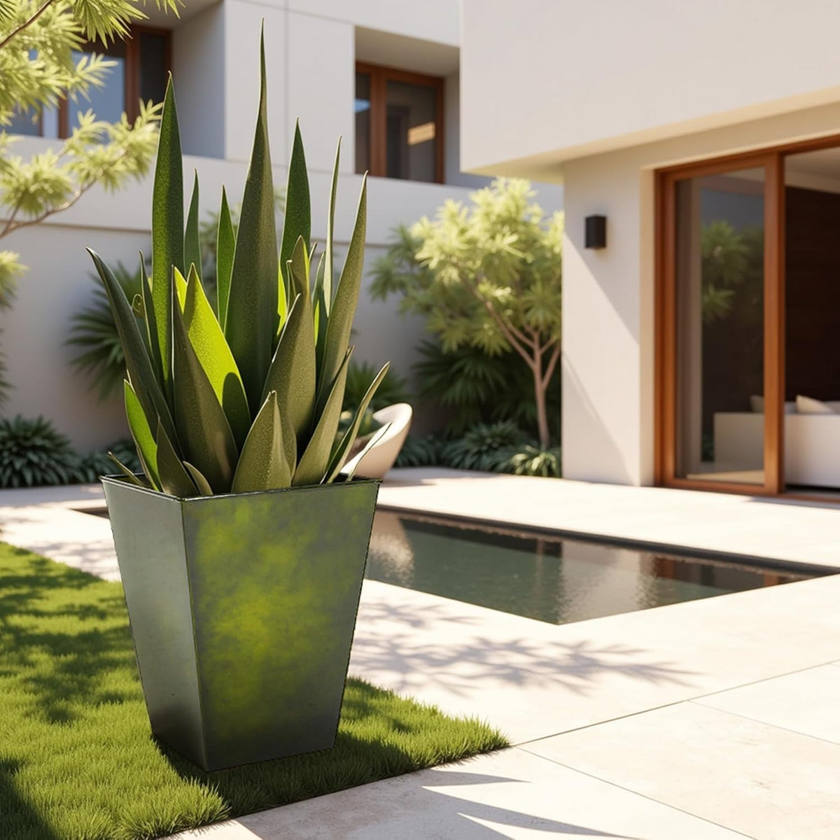 Worth Garden Large Metal Glazed Floor Planter Set of 2-14" Dia x 18" H - Luxurious Glossy Finish