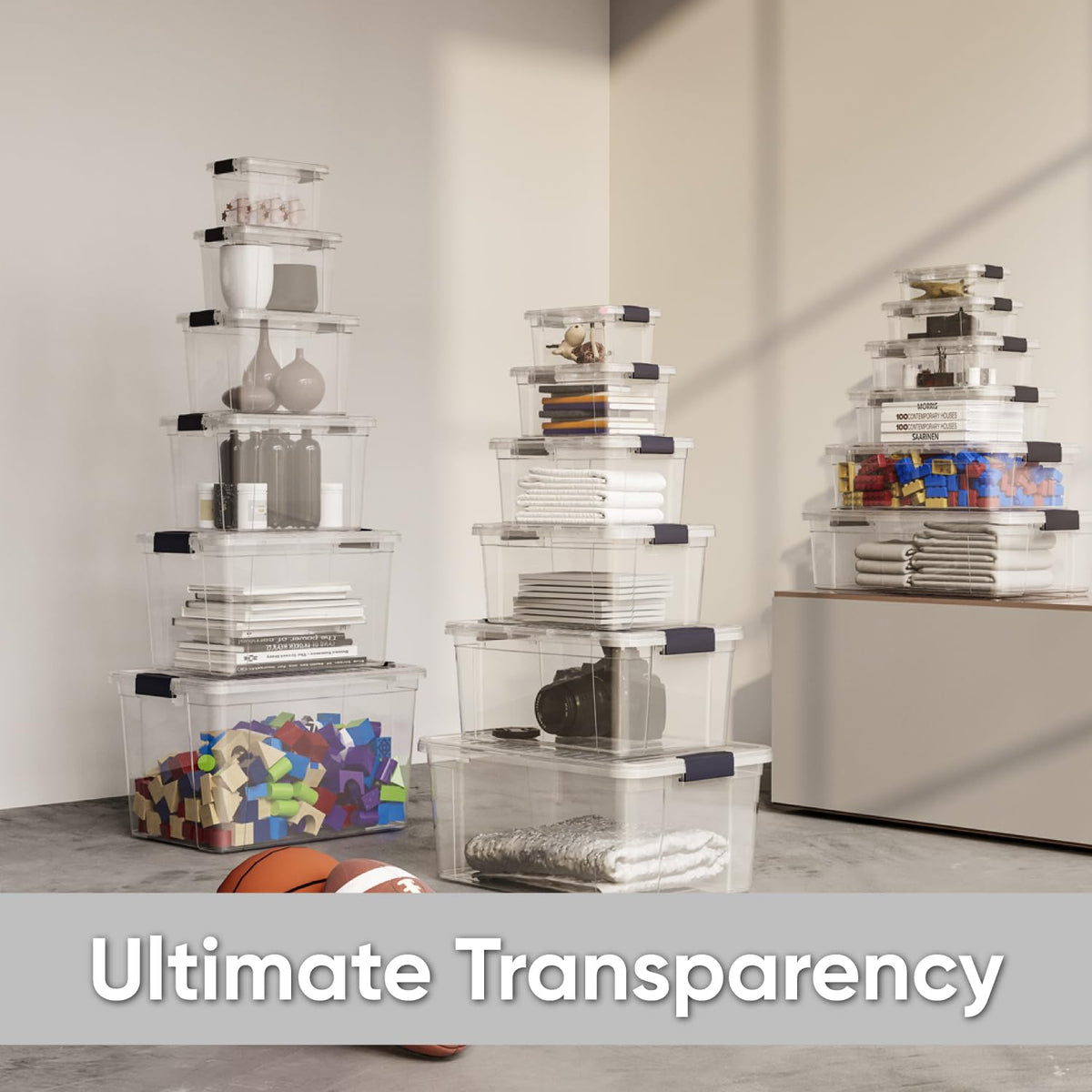 Superio Clear Storage Boxes with Lids, 26 Quart Plastic Container Bins for Organizing, Stackable