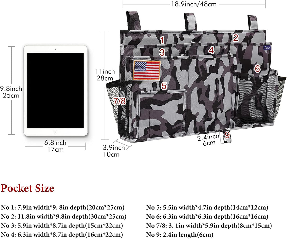Surblue Bedside Caddy Hanging Organizer Storage Bag Pocket for Bunk, Hospital, College Dorm Rooms