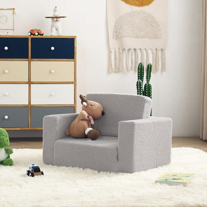 Toddler Chair Sherpa Kids Couch, 2-in-1 Toddler Soft Kids Sofa Toddler Lounger Chair for Bedroom