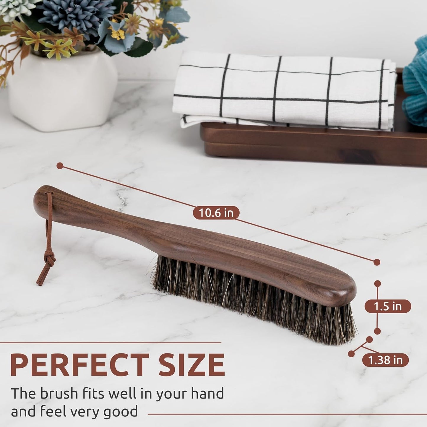 Lint Brush for Clothes with 100% Soft Horse Hair Bristle, Large Walnut Wood Handle, Lint Remover