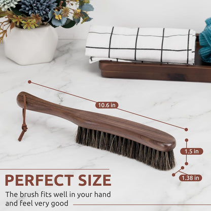 Lint Brush for Clothes with 100% Soft Horse Hair Bristle, Large Walnut Wood Handle, Lint Remover