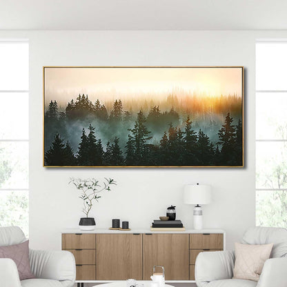 Large Artwork Foggy Forest Canvas Wall Art Landscape Mountain Painting Wall Art for Bedroom Living