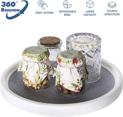 Lazy Susan Organizer, 2 Tier Non Skid Spice Rack Turntable,360 Degree Rotating Seasoning Organizer