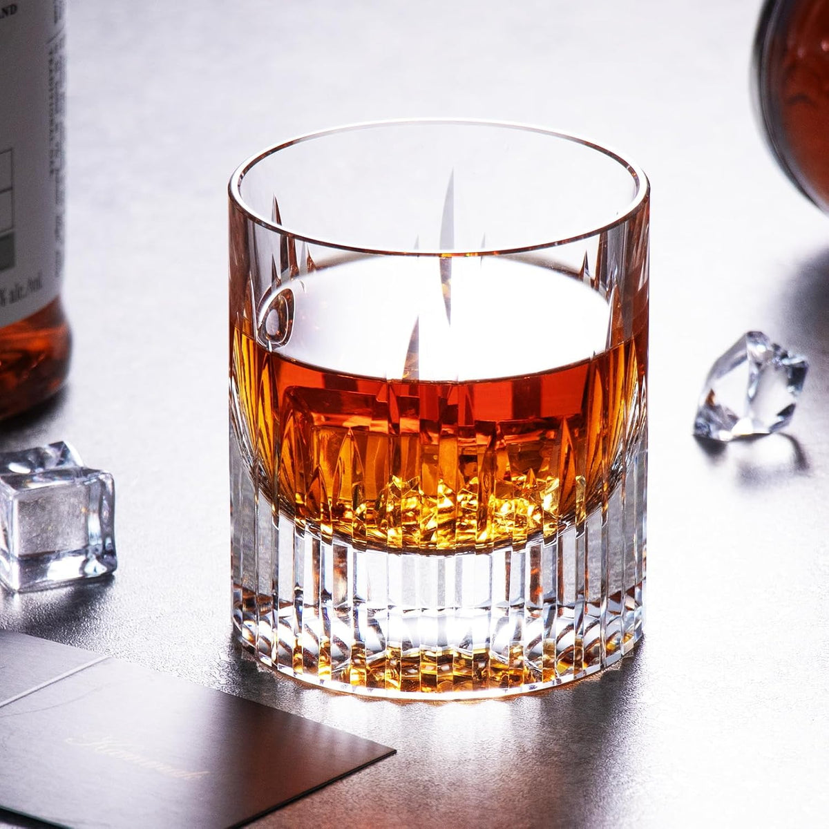KAMMAK Crystal Whiskey Glasses Set of 2, Luxury 7.44oz Old Fashioned Glasses Stemless, Hand Blown