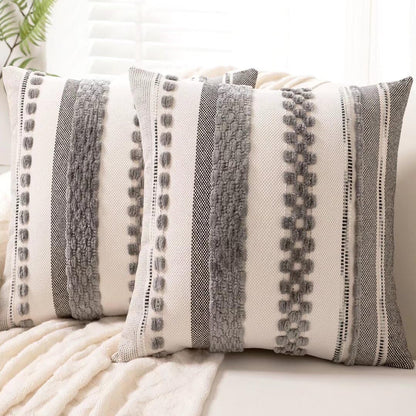 Boho Throw Pillow Covers 18x18 Set of 2 Farmhouse Decorative Cushion Case Striped Square Pillows