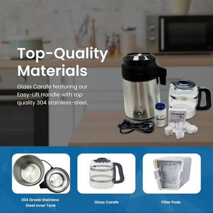 H2o Labs Best-in-Class Countertop Water Distiller - Stainless Steel Home Water Distiller with 1