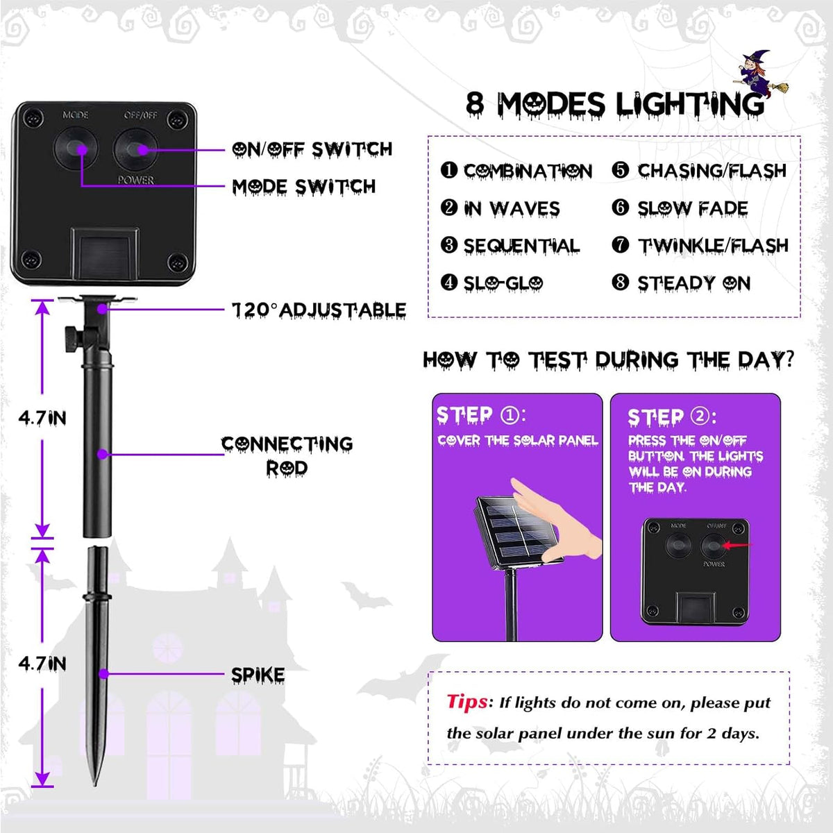 EEW 2 Pack 200 LED Solar Halloween Lights Outdoor Waterproof, Solar String Lights for Outside