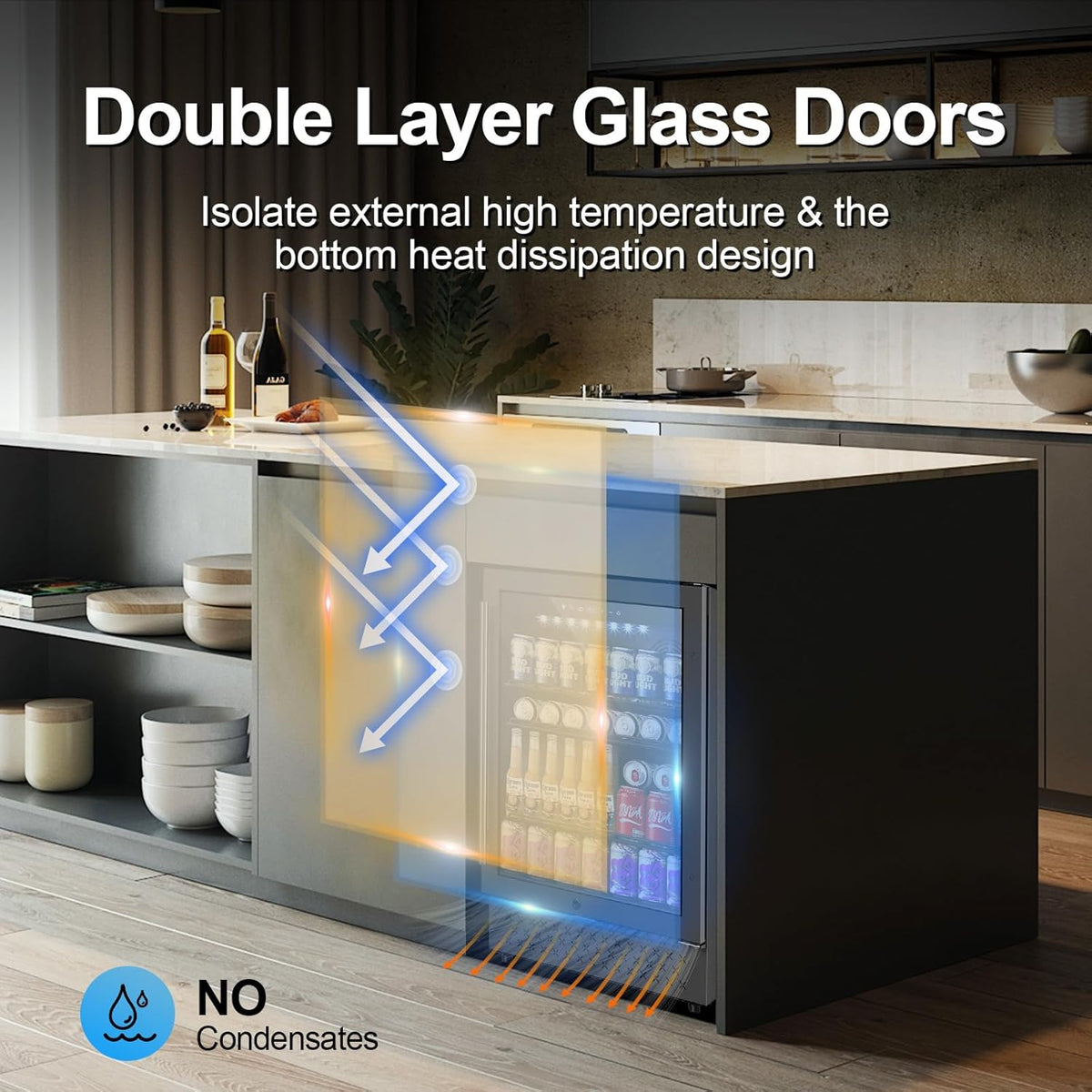 24 Inch Beverage Refrigerator, 5.2 Cu. Ft. Drink Refrigerator with Glass Door, 200 Cans Under