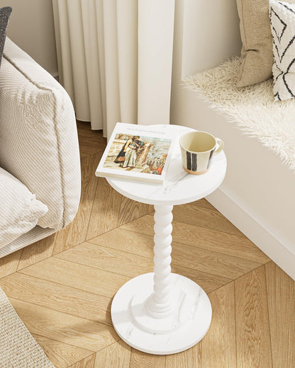 Masupu Round Side Table, Small Drink Table for Small Spaces, Pedestal End Table with Solid Wood Leg