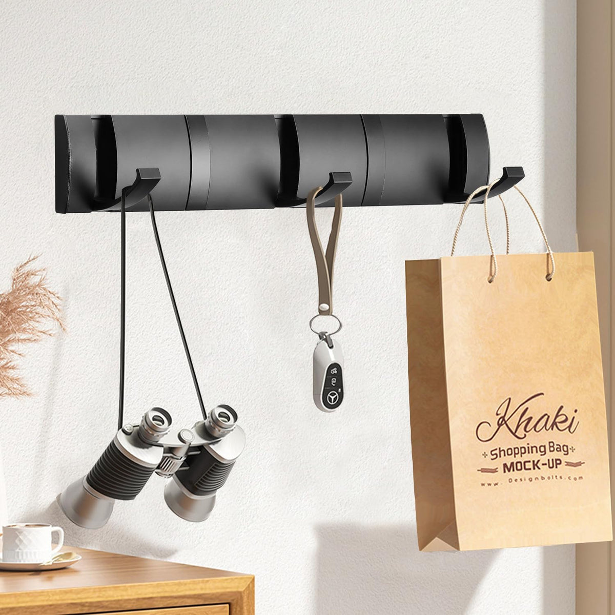 Folding Coat Hooks, Wall Mounted Coat Rack with 5 Retractable Hooks, Heavy Duty Towel Rack for