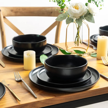 AmorArc Ceramic Dinnerware Sets, Wavy Rim Stoneware Plates and Bowls Sets, Highly Chip and Crack