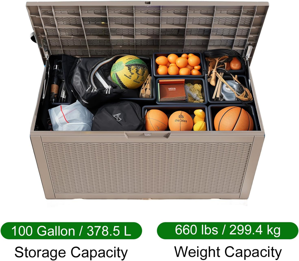 100 Gallon Outdoor Deck Box,Storage Lockable Waterproof Patio Furniture,Garden Tools,Cushions,Pool