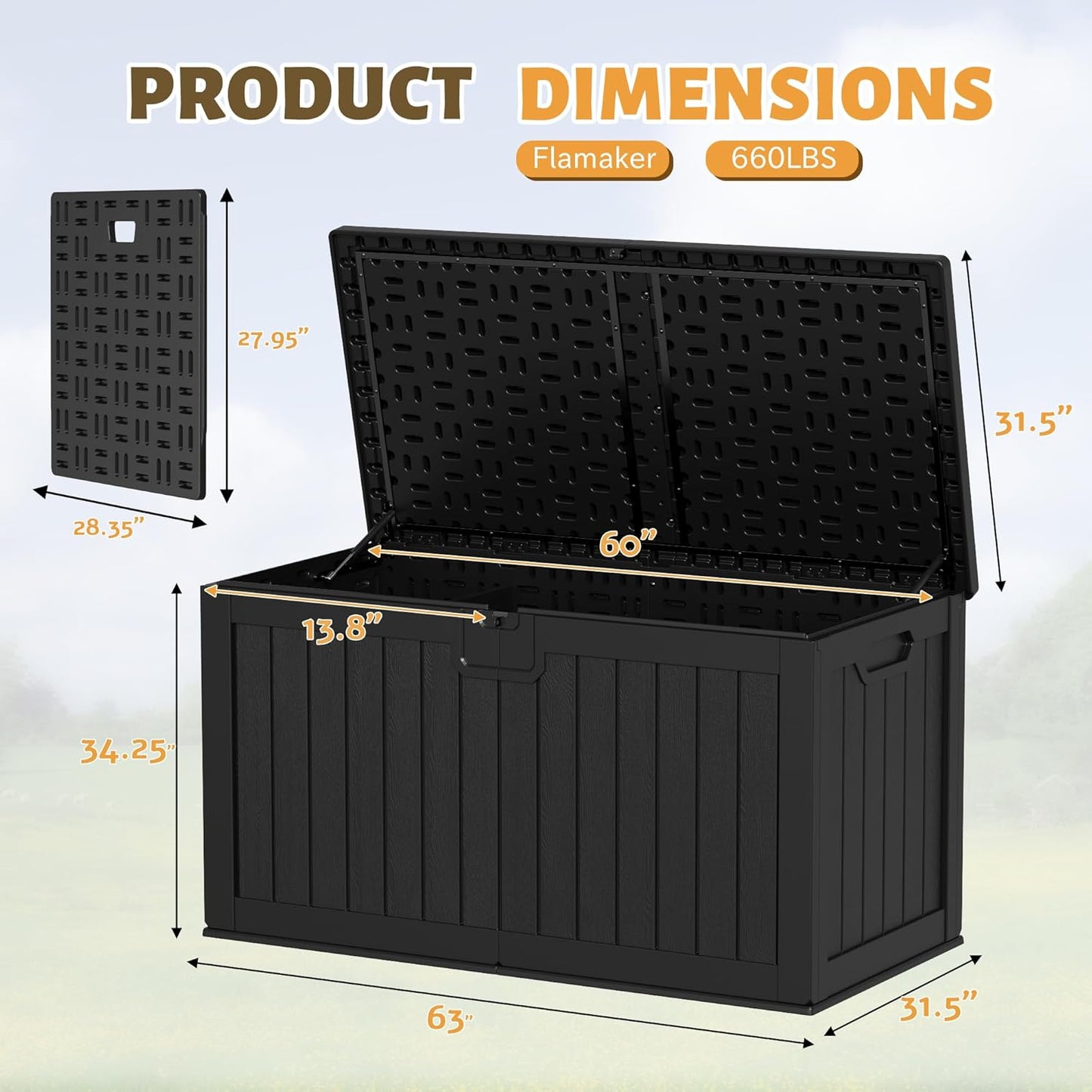 Flamaker Resin Deck Box 250 Gallon, Waterproof Imitation-Wood Lockable Storage Box with Separator