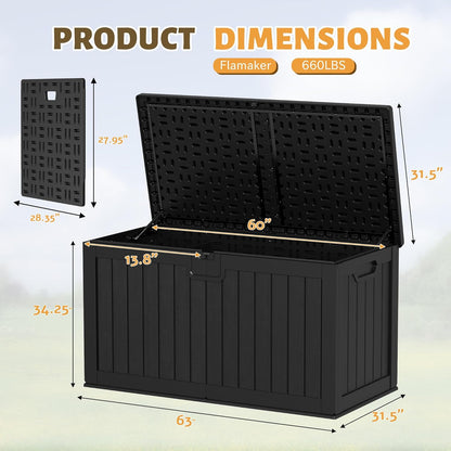 Flamaker Resin Deck Box 250 Gallon, Waterproof Imitation-Wood Lockable Storage Box with Separator