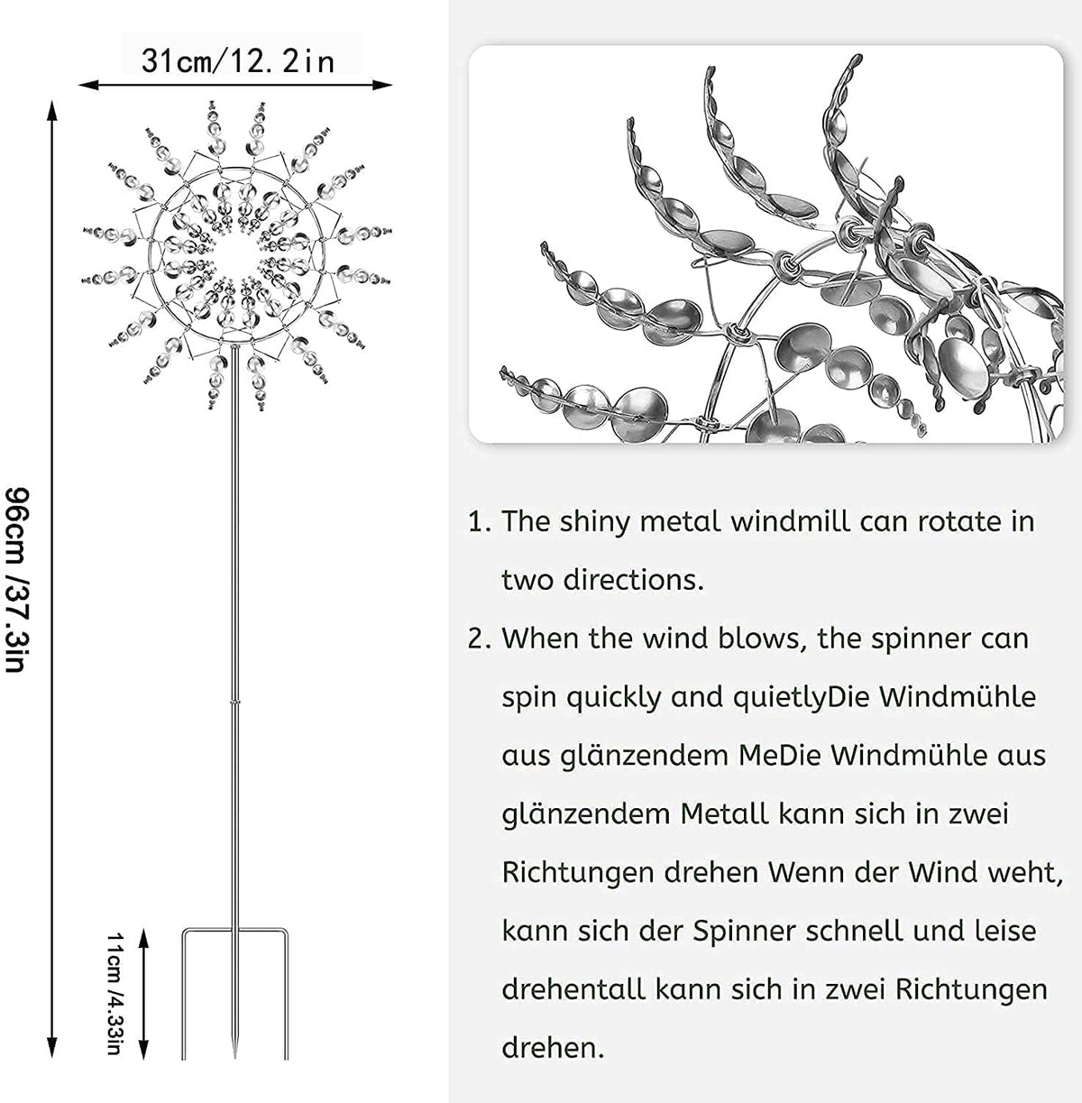 Unique and Magical Metal Windmill, 3D Wind Kinetic Sculpture, Wind Spinner Solar, Lawn Solar Wind