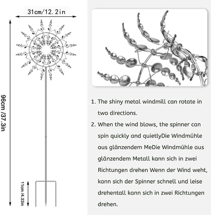Unique and Magical Metal Windmill, 3D Wind Kinetic Sculpture, Wind Spinner Solar, Lawn Solar Wind