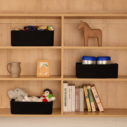 Large Shallow Organizing Baskets 15x11x5.1 Inches - Rope Woven Storage Bins for Bathroom, Shelves