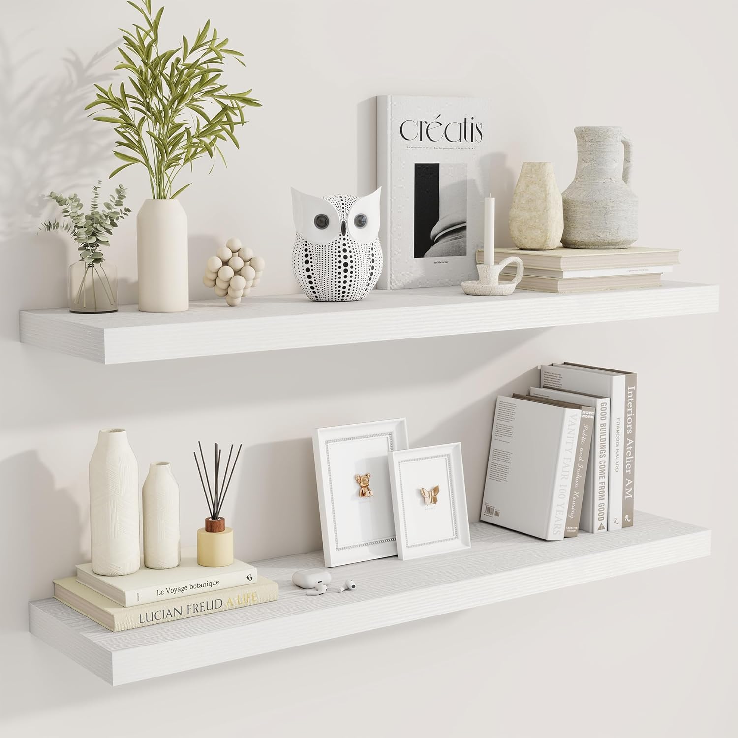 Fun Memories 40" Rustic Wood Floating Shelves with Invisible Brackets for Storage & Decor, Deep