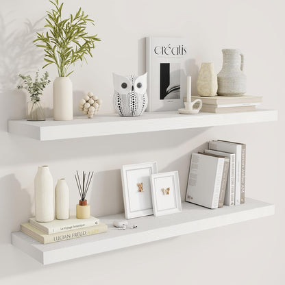 Fun Memories 40" Rustic Wood Floating Shelves with Invisible Brackets for Storage & Decor, Deep