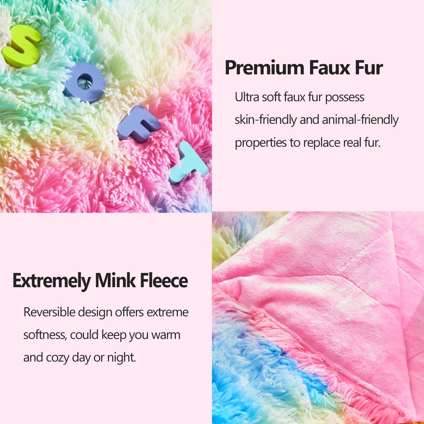 GONAAP Fuzzy Faux Fur Throw Blanket Dark Rainbow Super Soft Cozy Plush Fuzzy Shaggy Blanket for