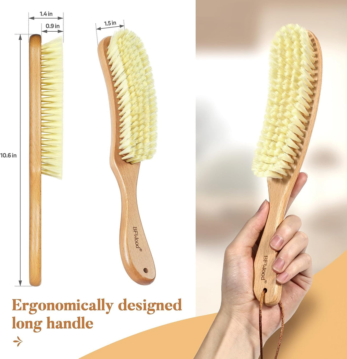 BFWood Clothes Brush - Bristle Lint Brush for Suits, Cashmere, Wool, Velvet, Suede and Pet Hair