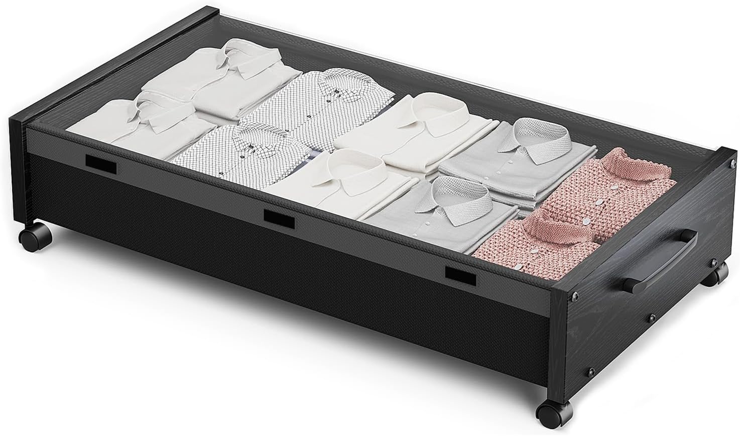 Wooden Under Bed Storage with Wheels, Rolling Under the Bed Storage Bins with Removable Lid, Metal