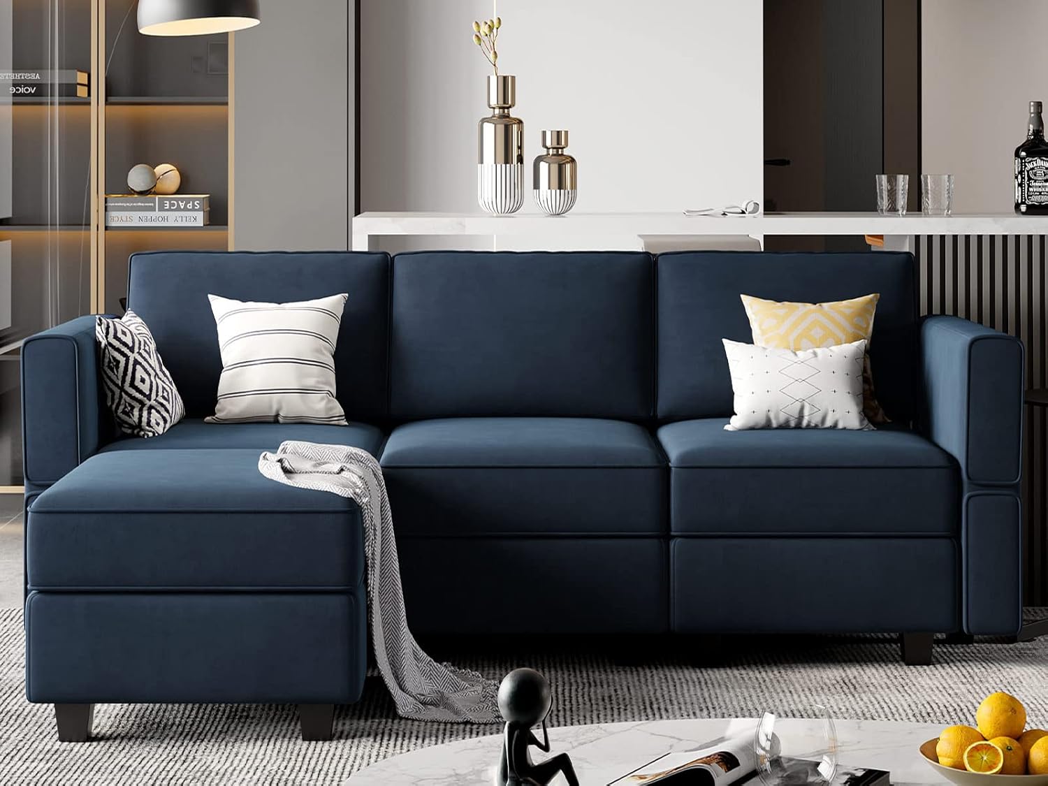 Belffin Convertible Sectional Sofa with Chaise Velvet L Shaped Sofa Couch Modular Sectional Sofa