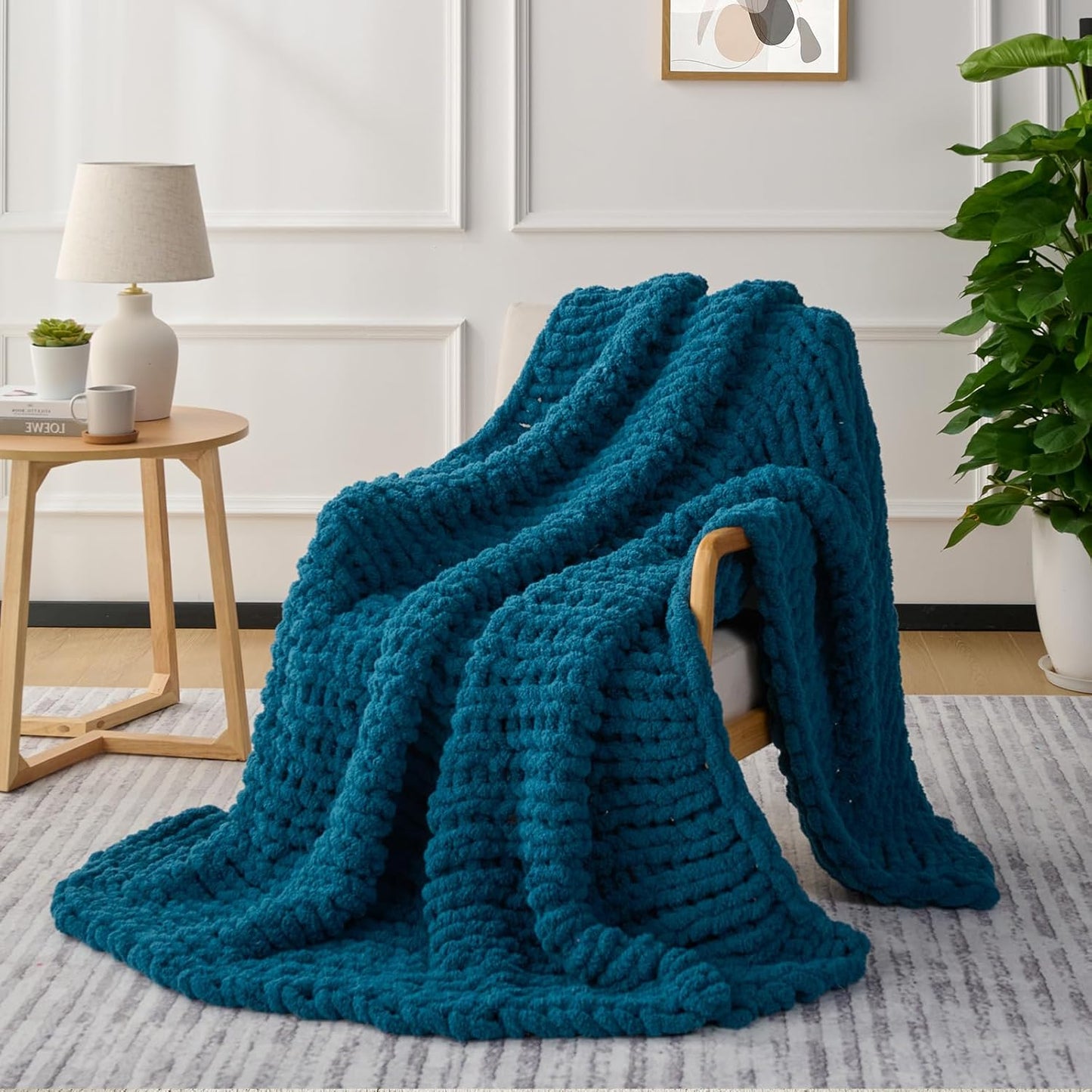 L'AGRATY Chunky Knit Blanket Throw: 80''x90'' Chenille Chunky Knitted Throw Blankets for Bed Couch